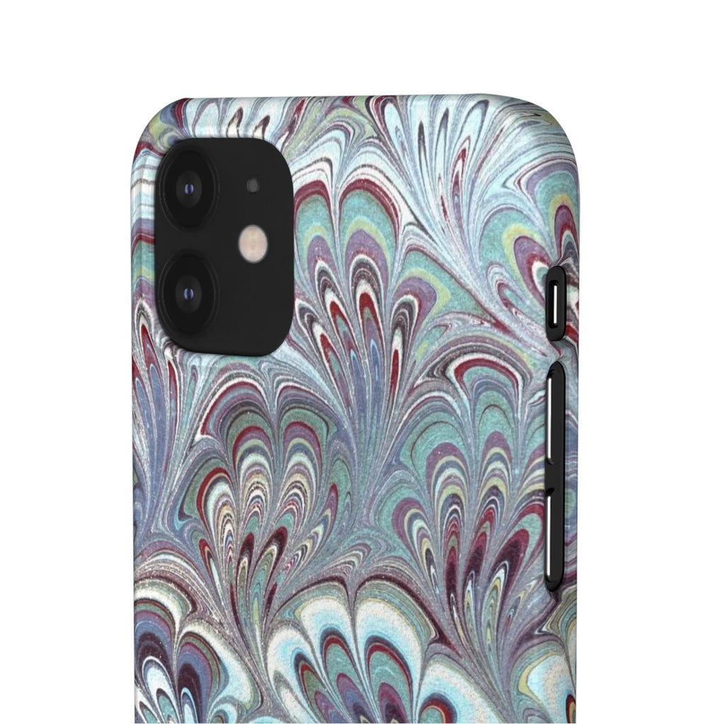 Marbled Feather Blue, White + Burgundy Swirl - Single Layer Slim Phone Case