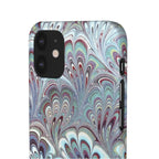 Marbled Feather Blue, White + Burgundy Swirl - Single Layer Slim Phone Case