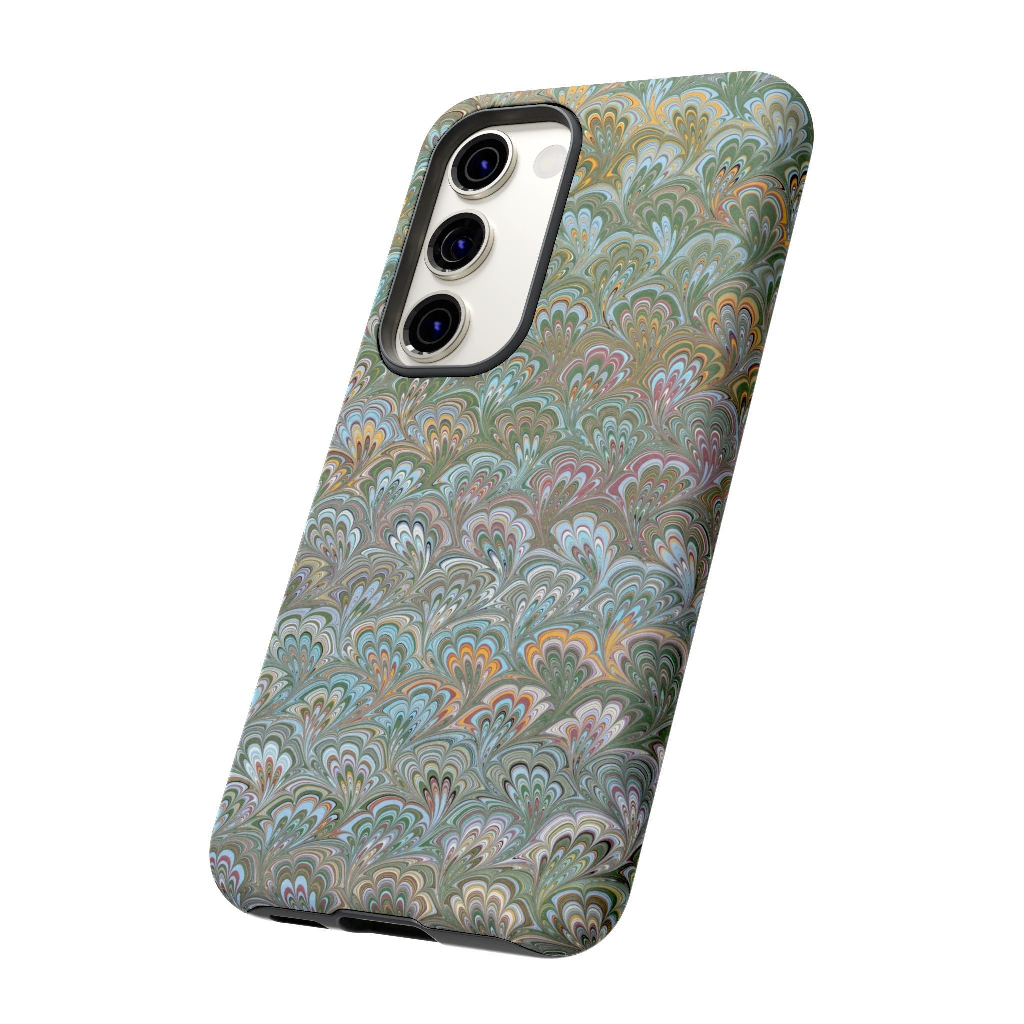 Blue and Green Feather Marbled Phone Case — Dual Layer - Tough Protective Phone Cover