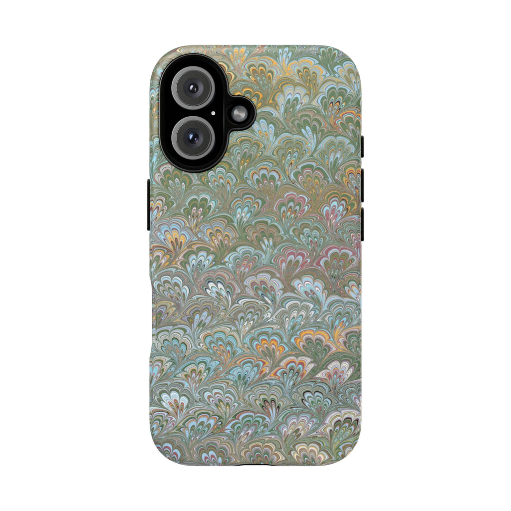 Blue and Green Feather Marbled Phone Case — Dual Layer - Tough Protective Phone Cover