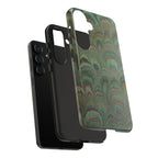 Marbled Peacock Durable Phone Case - Olive Green and Brown - Matte or Glossy