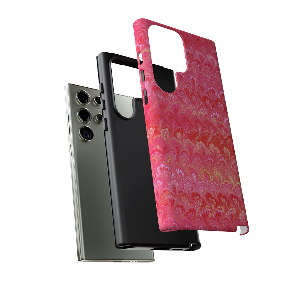 Pink and Gold Marbled Peacock Durable Phone Case - Olive Green and Brown - Matte or Glossy