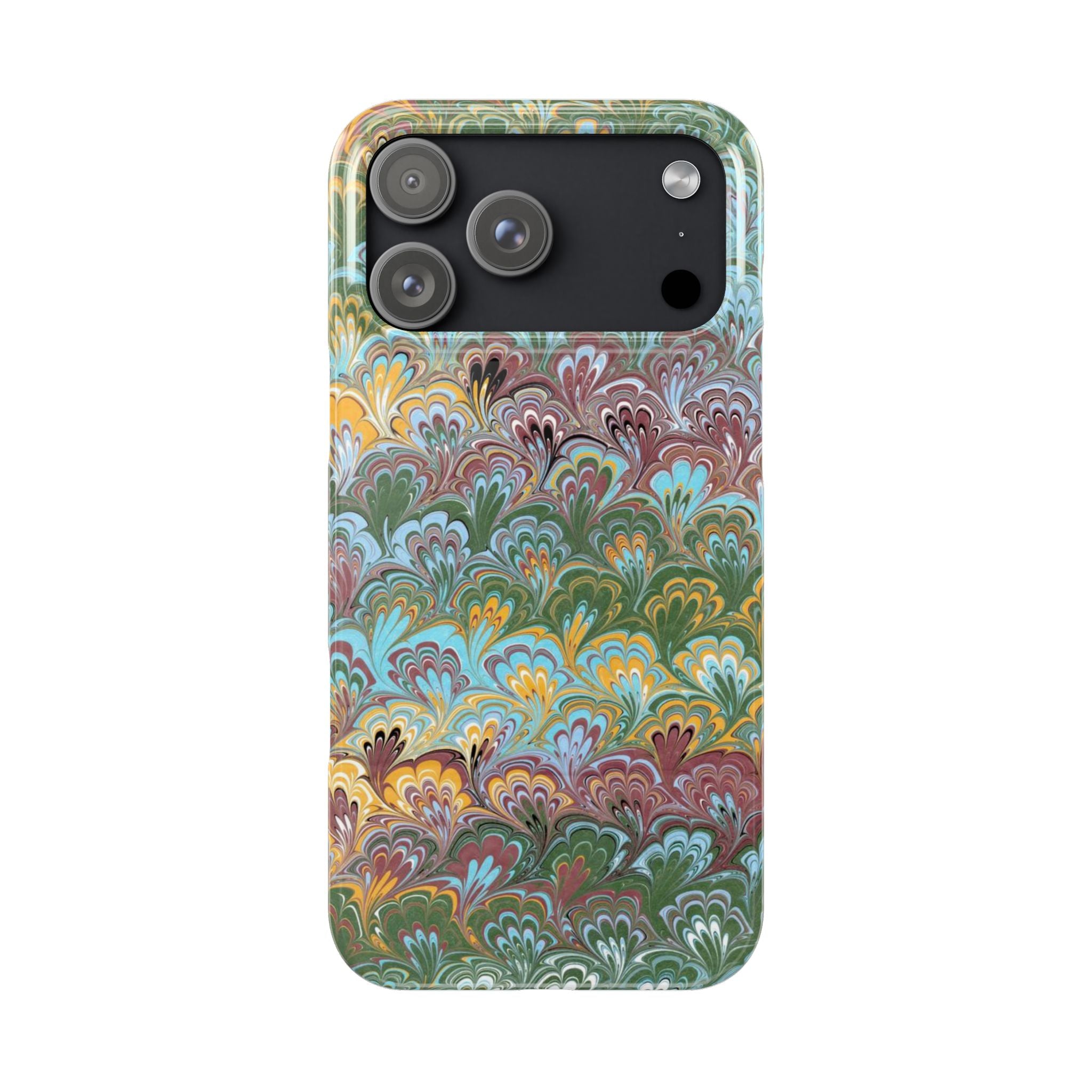 Phone Case with Design from Italy - Marbled "Peacock" Design, Green, Blue, Multi-Color Slim Phone Cases