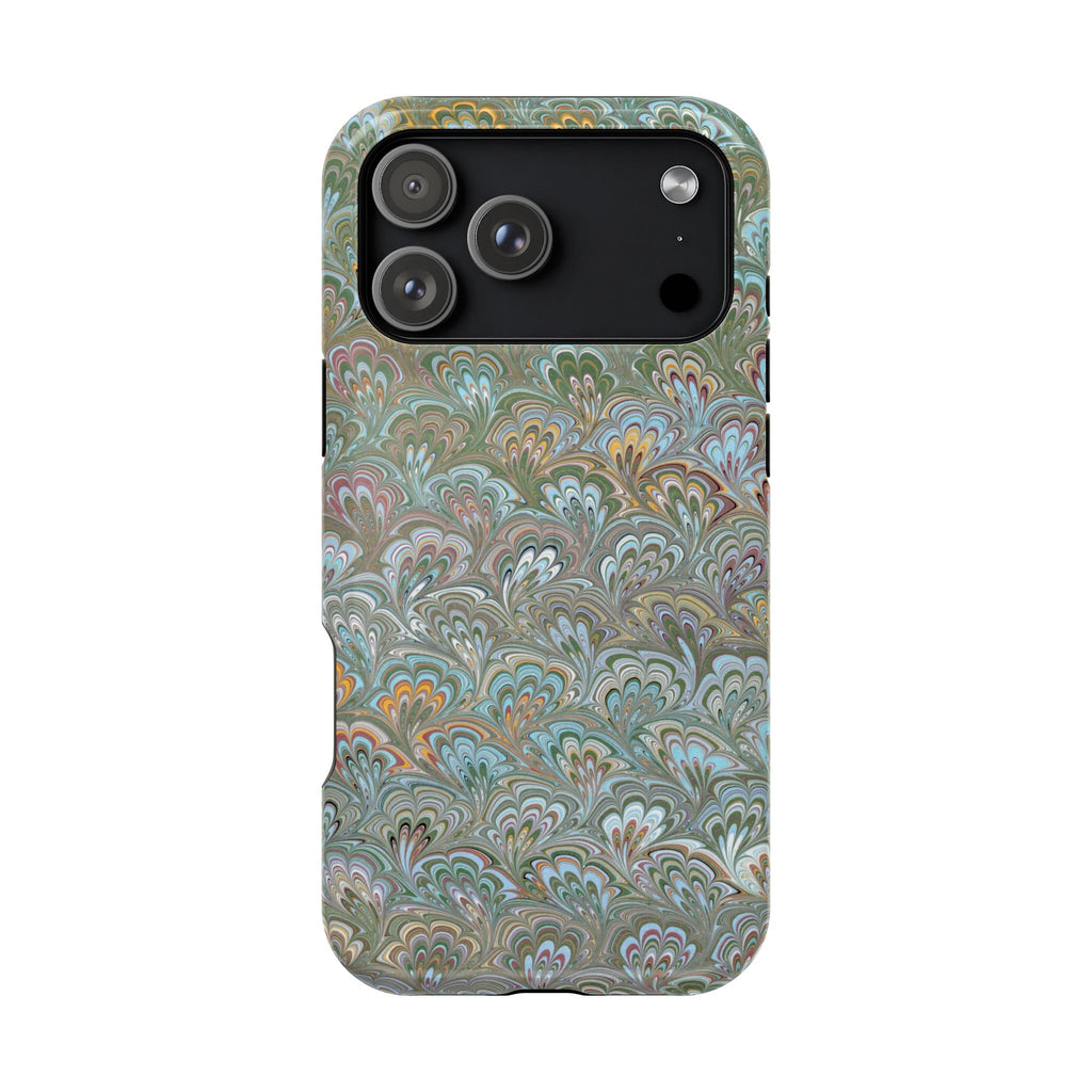 Green, Blue, + White Marbled Peacock - Dual Layer MAG SAFE Phone Case