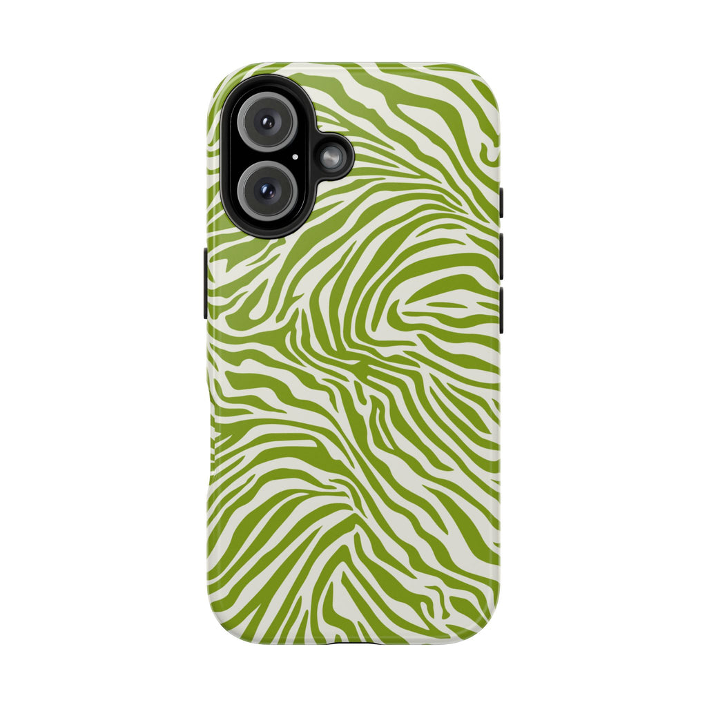 Zebra Print Green Chartreuse + White - Dual Layer Phone Case