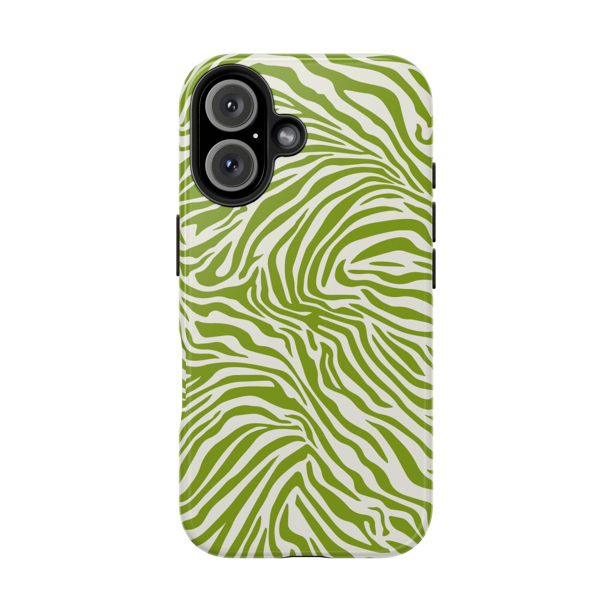 Zebra Print Green Chartreuse + White - Dual Layer Phone Case