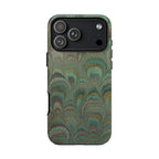 Marbled Peacock Durable Phone Case - Olive Green and Brown - Matte or Glossy