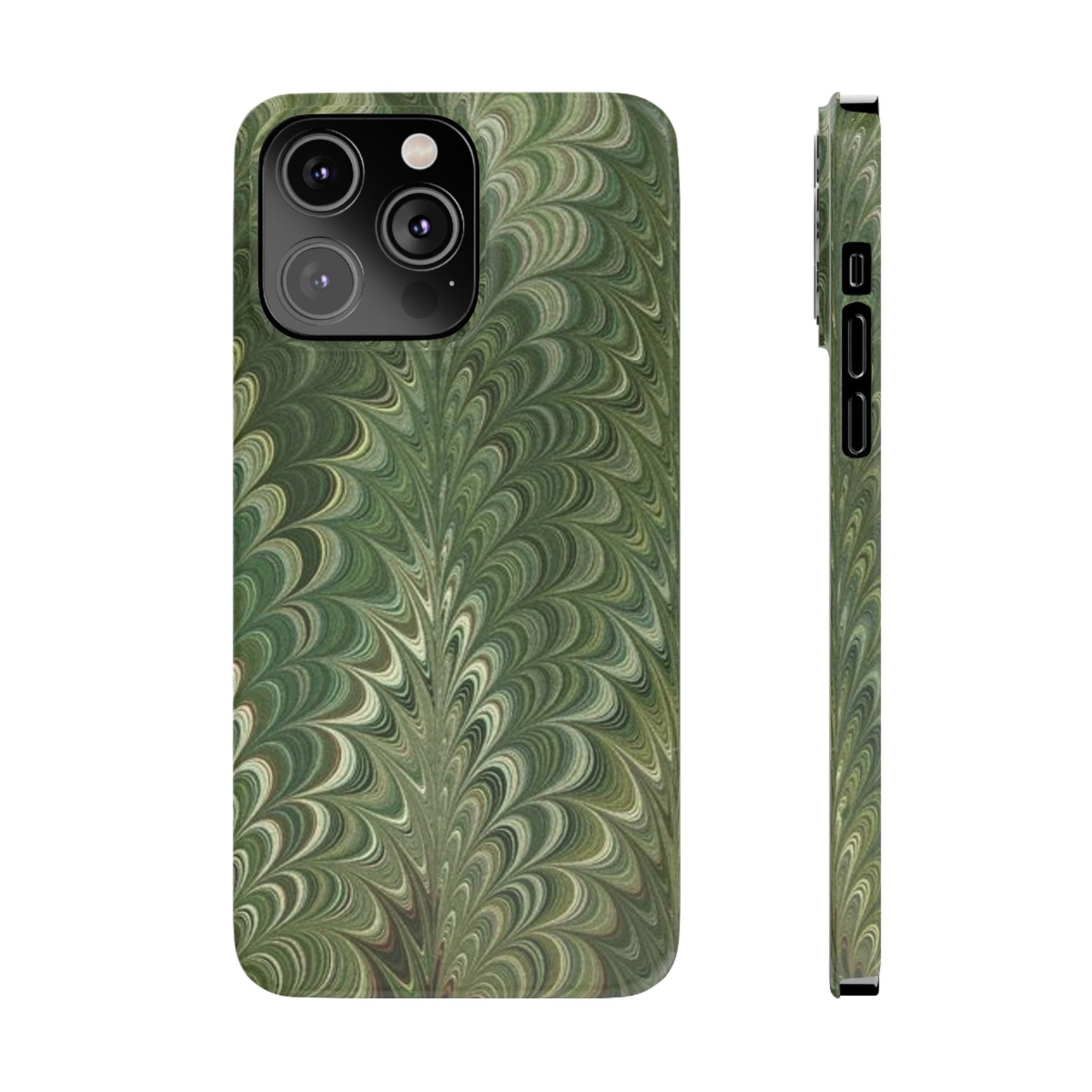 Deep Green Hues of Italian Hand-Painted, Vintage Marbled Paper from Italy Designed Phone Case, iPhone16 Case and all iPhone Cases