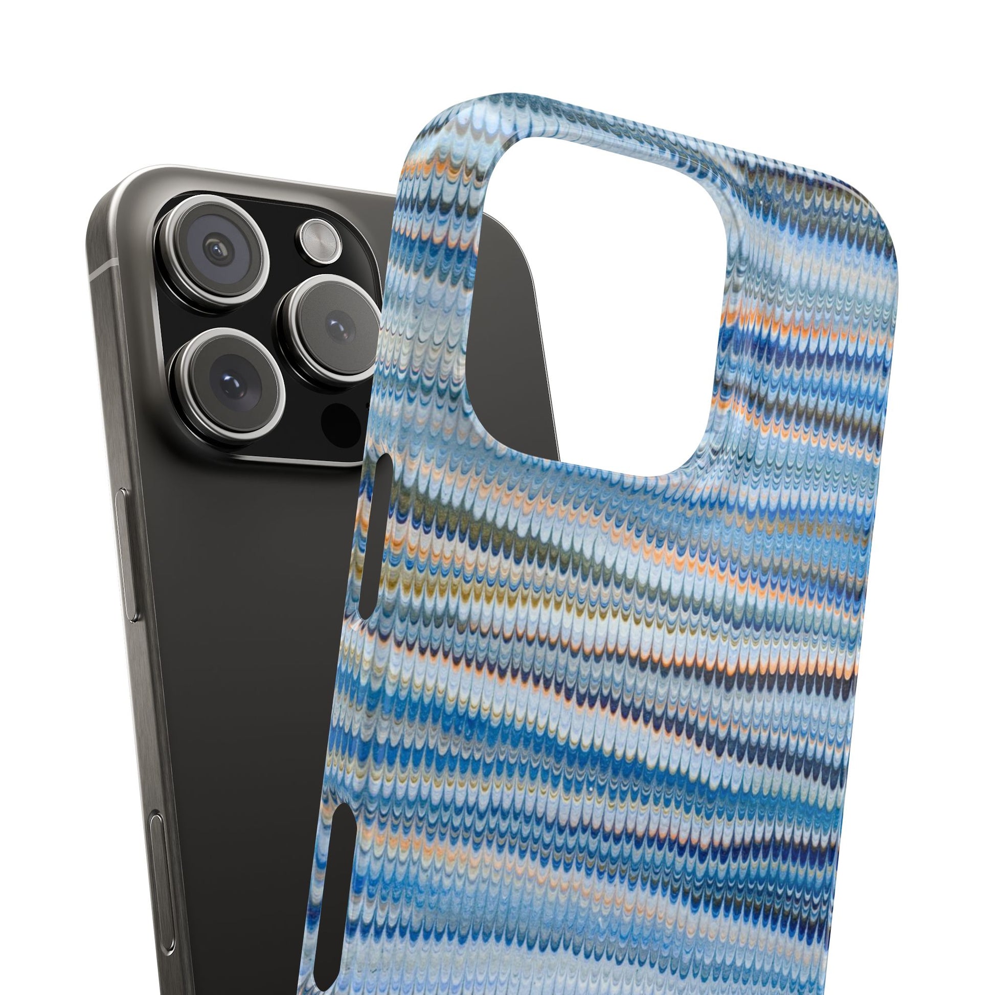 Blue Italian Hand-Painted and Vintage Marbled Inspired Paper Design, Italy Feather Phone Case, iPhone15 Case and all iPhone Case Sizes
