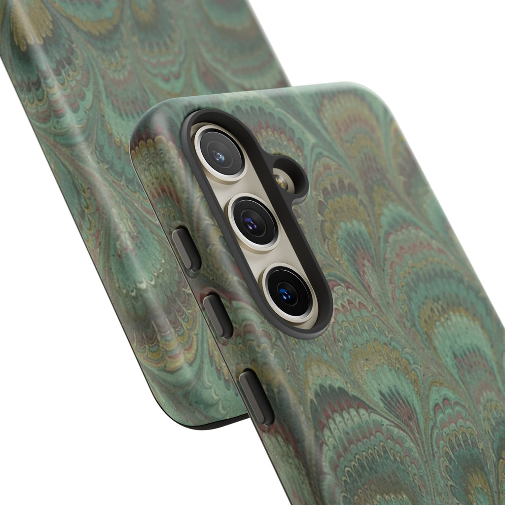 Marbled Peacock Durable Phone Case - Olive Green and Brown - Matte or Glossy