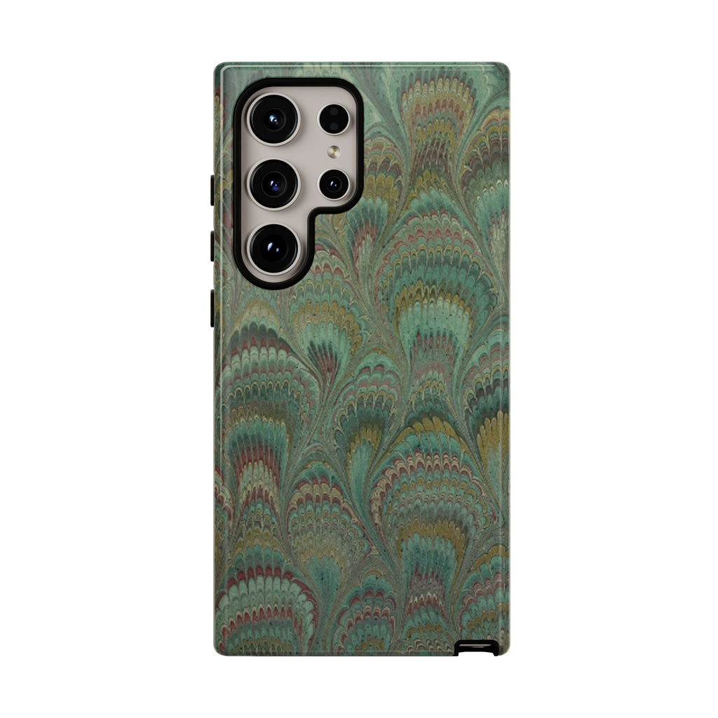 Marbled Peacock Durable Phone Case - Olive Green and Brown - Matte or Glossy