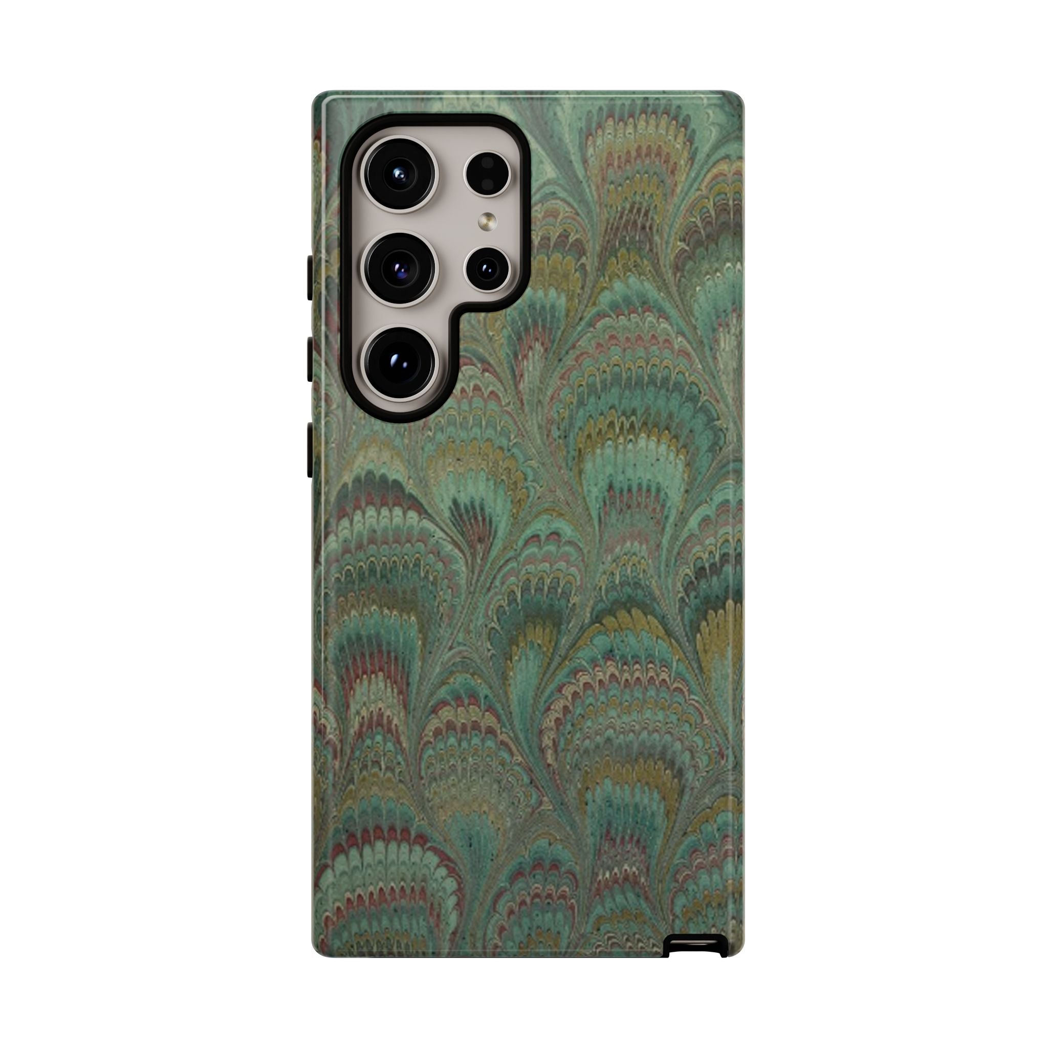 Marbled Peacock Durable Phone Case - Olive Green and Brown - Matte or Glossy