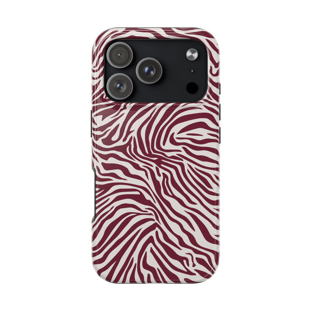 Zebra Print Burgundy + White - Dual Layer Phone Case