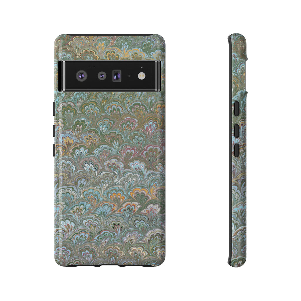 Blue and Green Feather Marbled Phone Case — Dual Layer - Tough Protective Phone Cover