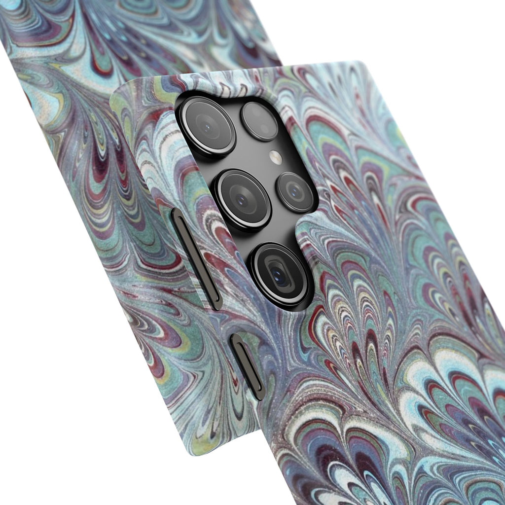 Marbled Feather Blue, White + Burgundy Swirl - Single Layer Slim Phone Case