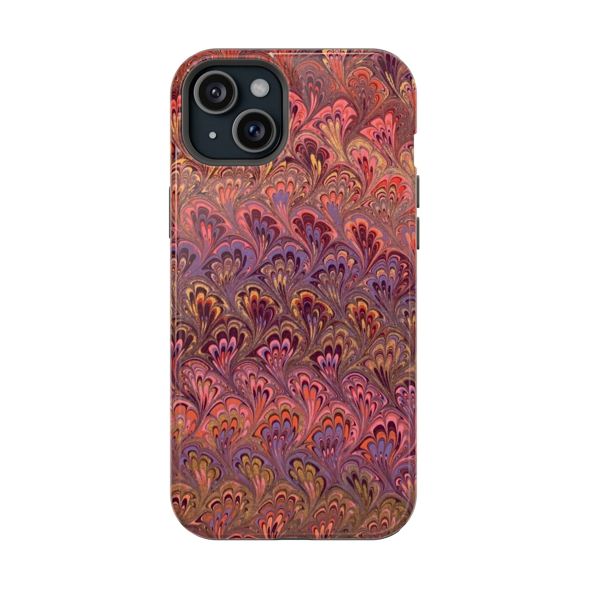 Mag Safe Marble iPhone Case - Red, Burgundy, Lavender & Gold Impact-Resistant