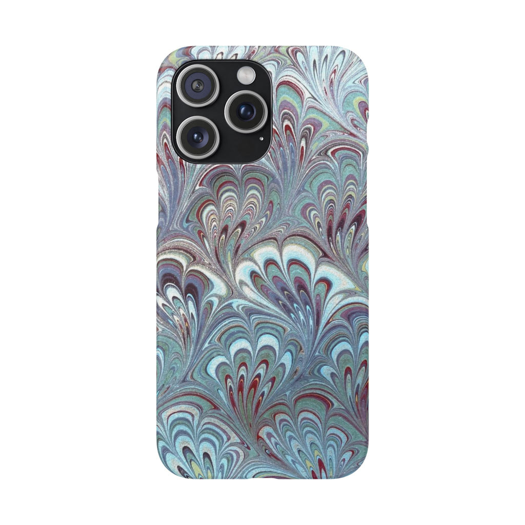 Marbled Feather Blue, White + Burgundy Swirl - Single Layer Slim Phone Case