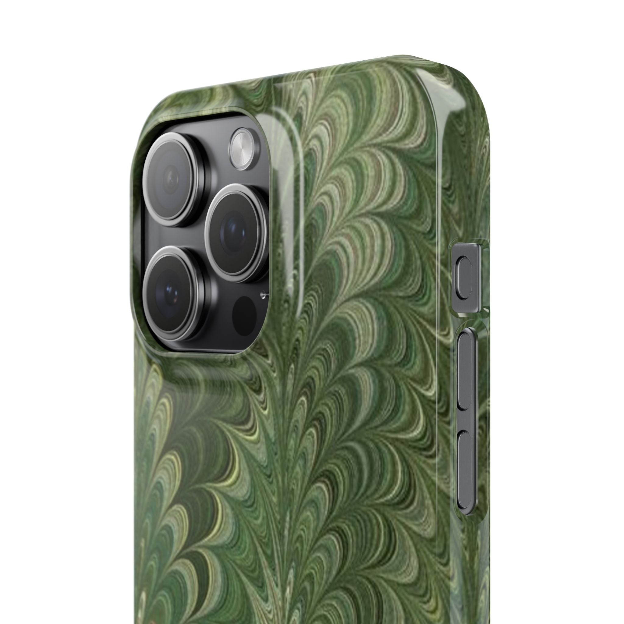 Green Marbled Slim Phone Case — Botanical Swirl Pattern Slim Case