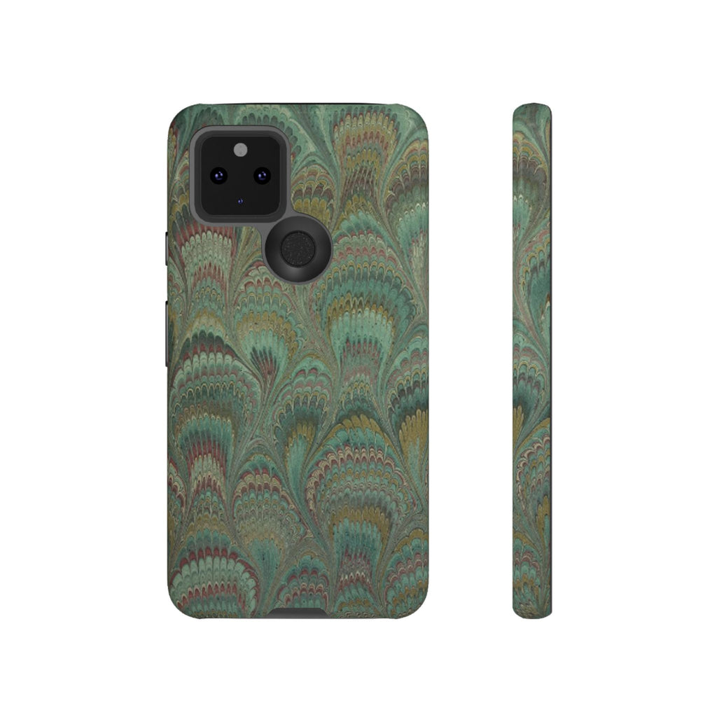 Marbled Peacock Durable Phone Case - Olive Green and Brown - Matte or Glossy