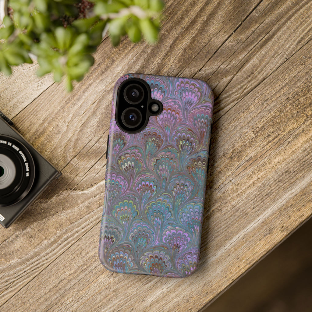 Lavender Marbled Peacock Durable Phone Case - Matte or Glossy