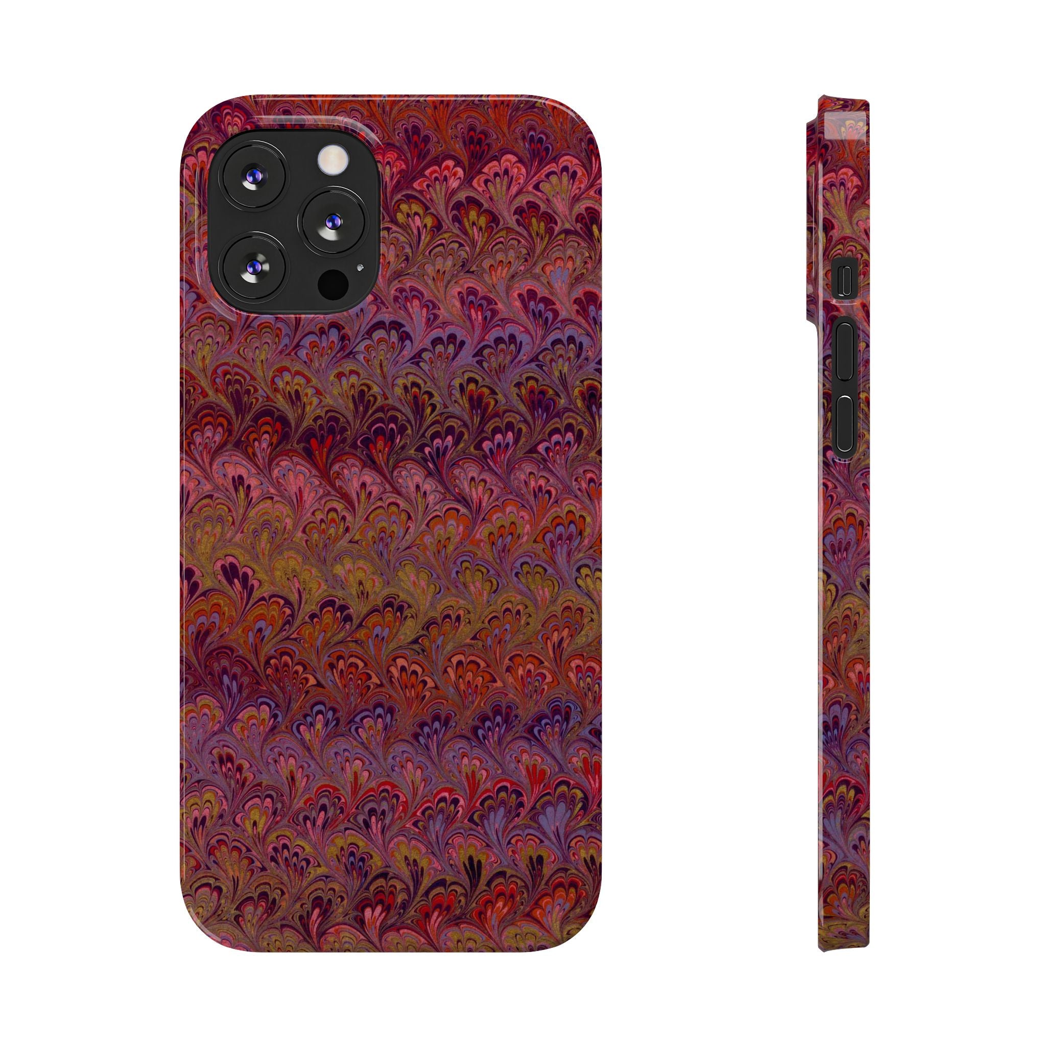 Reds, Lavenders, Marbled VIntage Design, Italian Feather Phone Case, Slim Phone Cases, IPHONE16 and all sizes