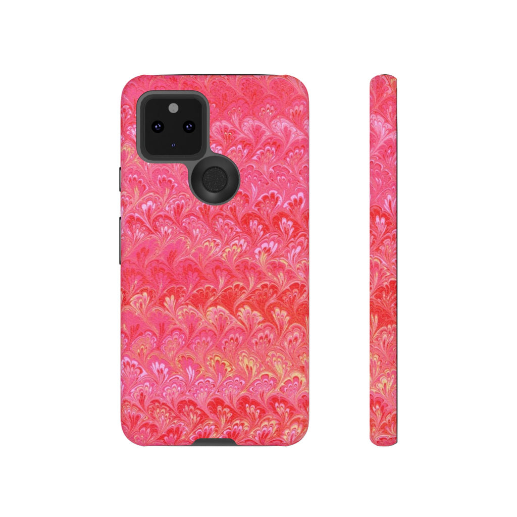 Pink and Gold Marbled Peacock Durable Phone Case - Olive Green and Brown - Matte or Glossy