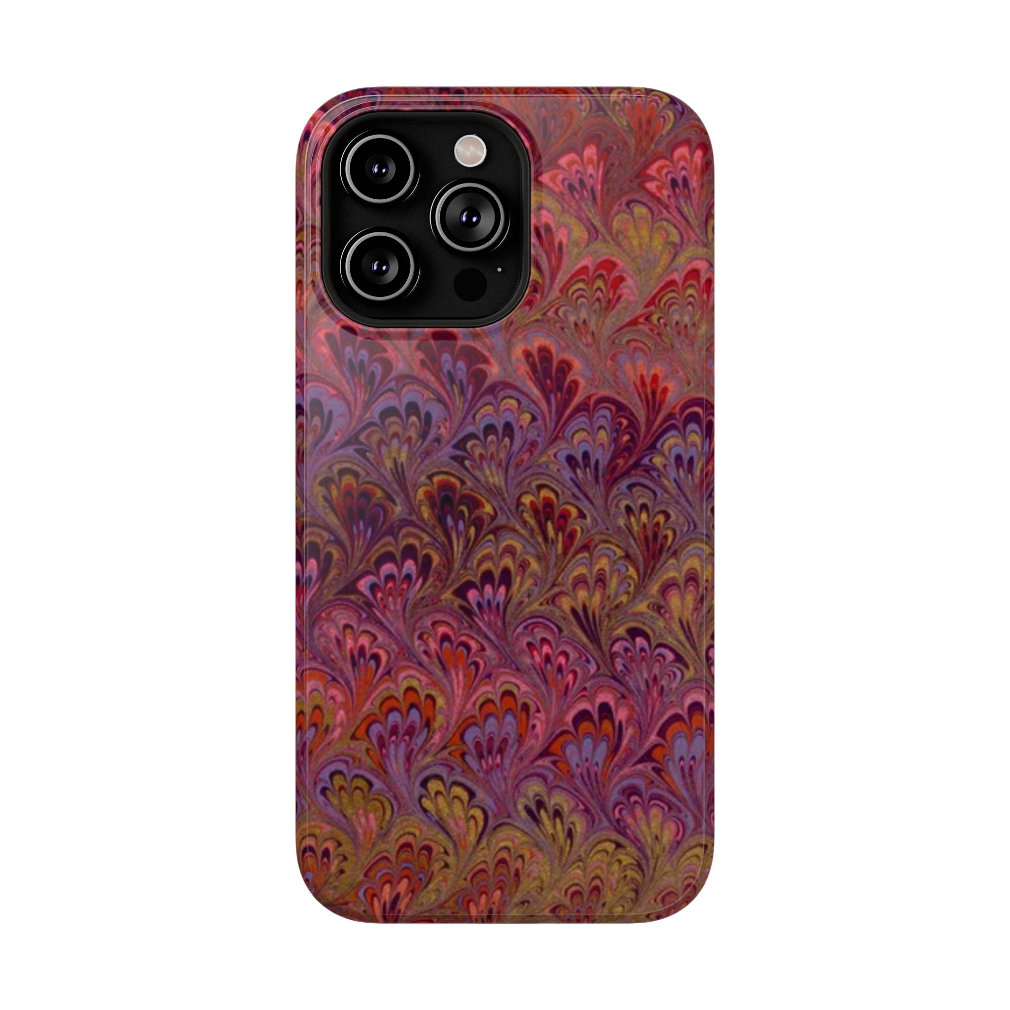 Red, Burgundy, Lavender Italian Peacock Feather Design Phone Case