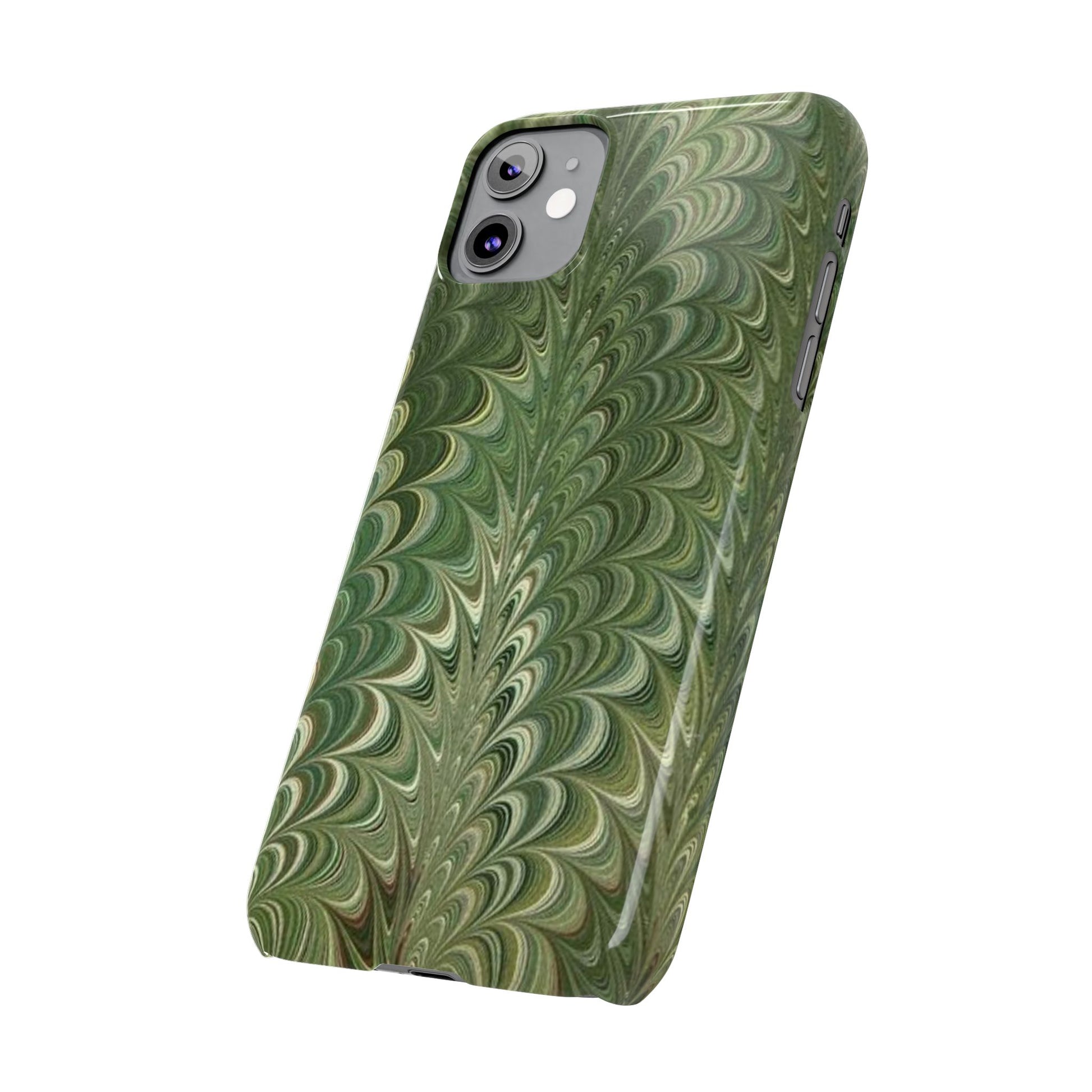 Deep Green Hues of Italian Hand-Painted, Vintage Marbled Paper from Italy Designed Phone Case, iPhone16 Case and all iPhone Cases