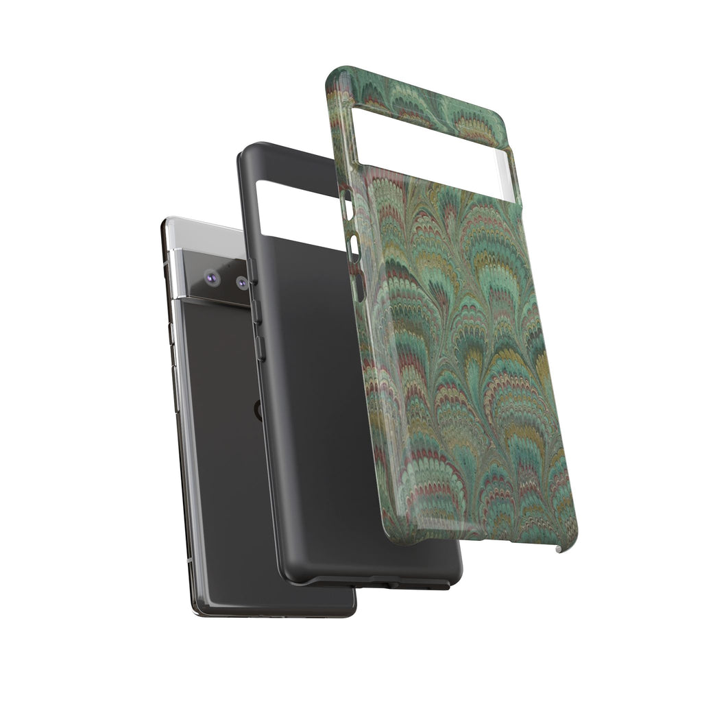 Marbled Peacock Durable Phone Case - Olive Green and Brown - Matte or Glossy