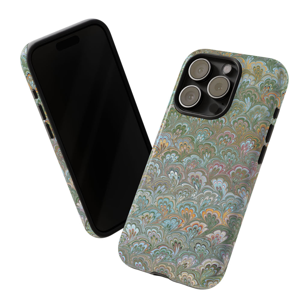 Blue and Green Feather Marbled Phone Case — Dual Layer - Tough Protective Phone Cover