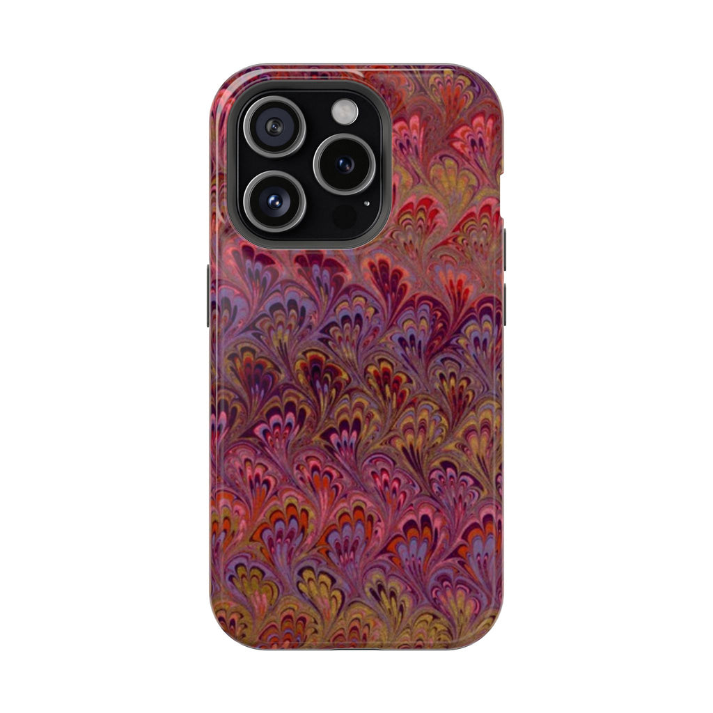 Red, Burgundy, Lavender Italian Peacock Feather Design Phone Case