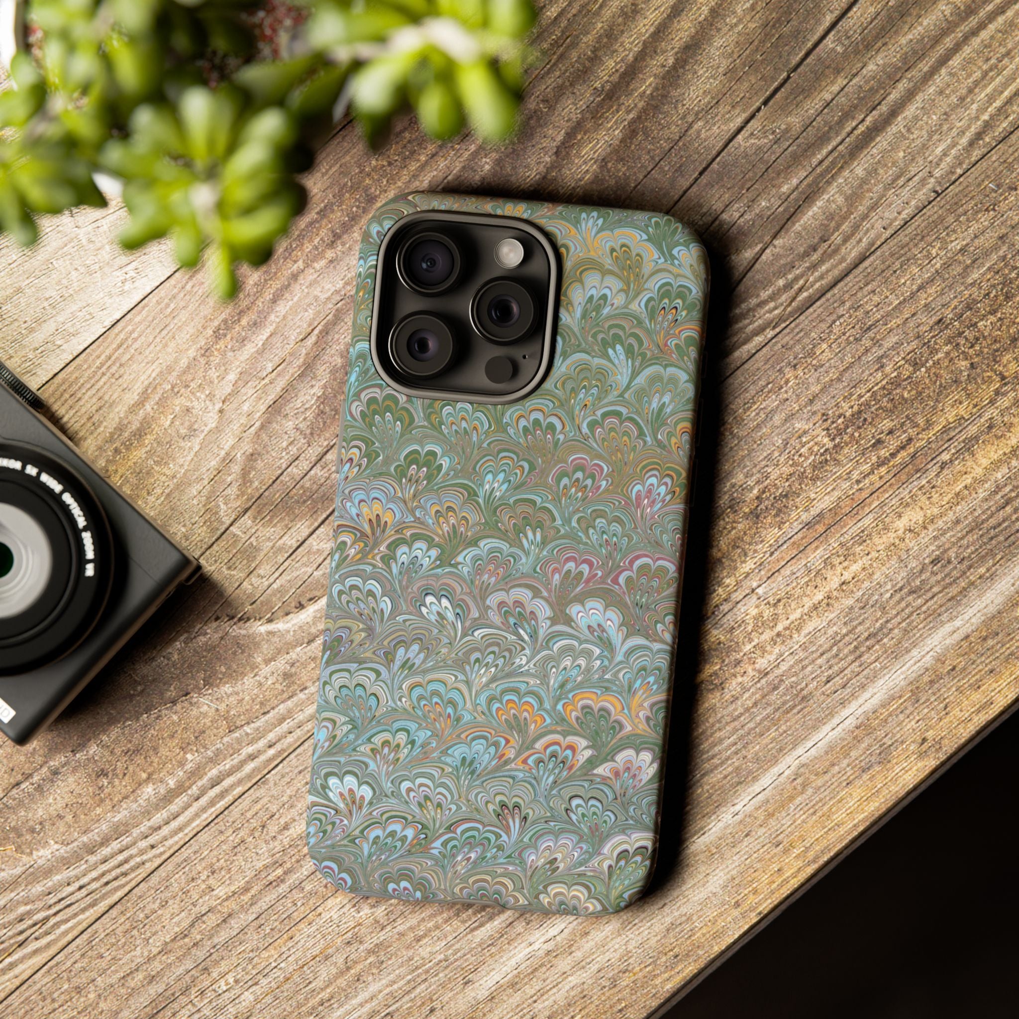 Blue and Green Feather Marbled Phone Case — Dual Layer - Tough Protective Phone Cover