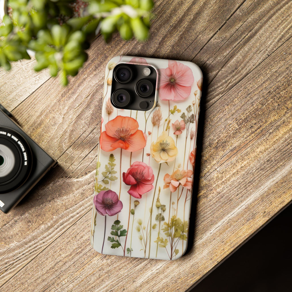 Slim Phone Case - Pink Floral Pressed Flowers iPhone 17 and Other Sizes - Glossy Finish