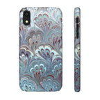 Marbled Feather Blue, White + Burgundy Swirl - Single Layer Slim Phone Case