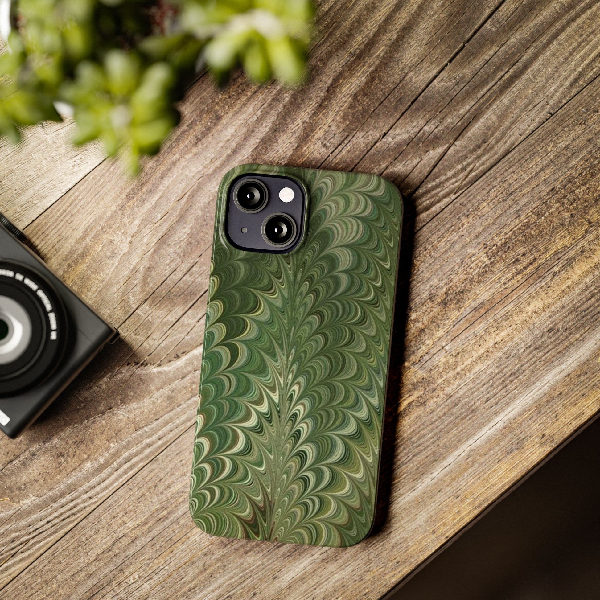 Deep Green Hues of Italian Hand-Painted, Vintage Marbled Paper from Italy Designed Phone Case, iPhone16 Case and all iPhone Cases