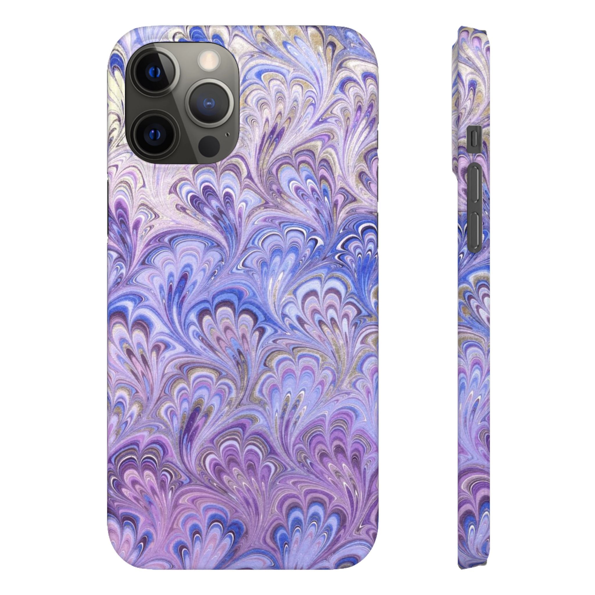 Marbled Feather Lavender + Purple Swirl - Single Layer Slim Phone Case