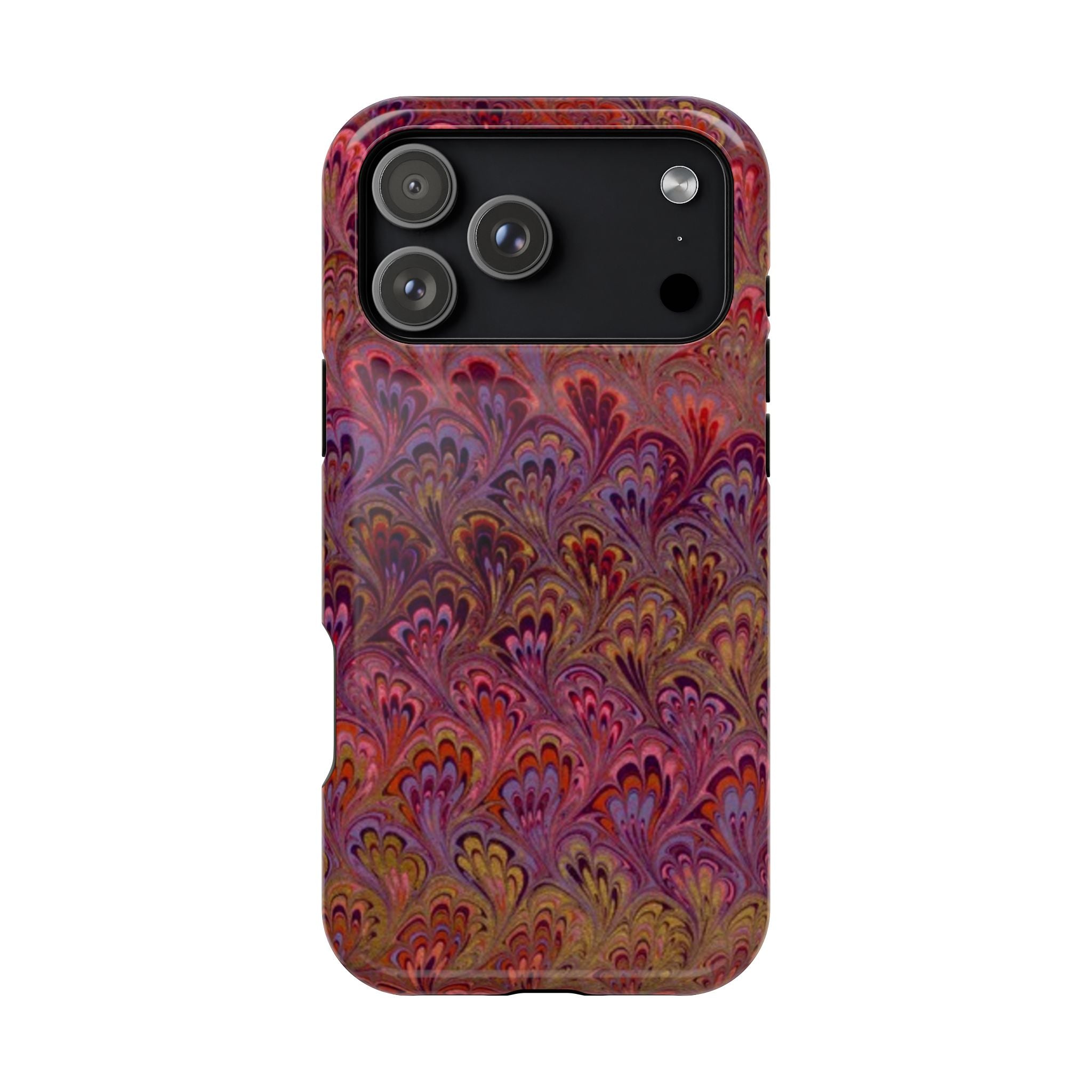 Red, Burgundy, Lavender Italian Peacock Feather Design Phone Case