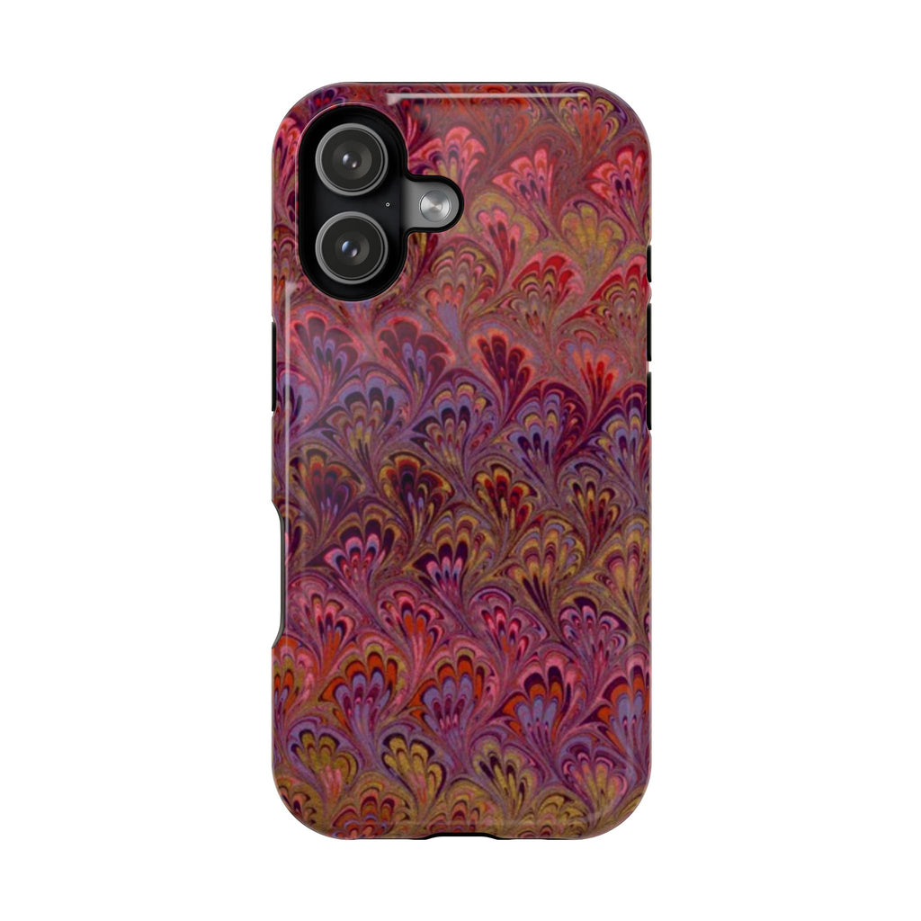 Red, Burgundy, Lavender Italian Peacock Feather Design Phone Case