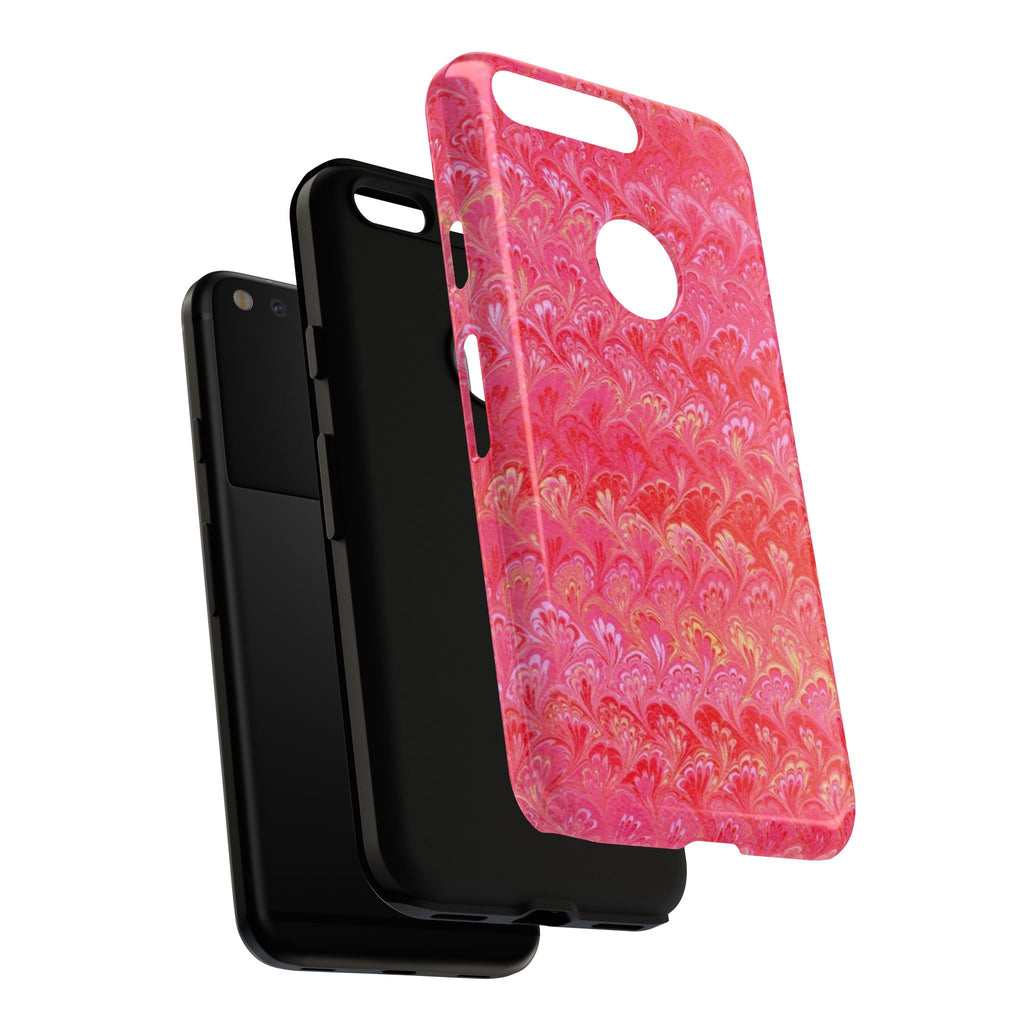 Pink and Gold Marbled Peacock Durable Phone Case - Olive Green and Brown - Matte or Glossy