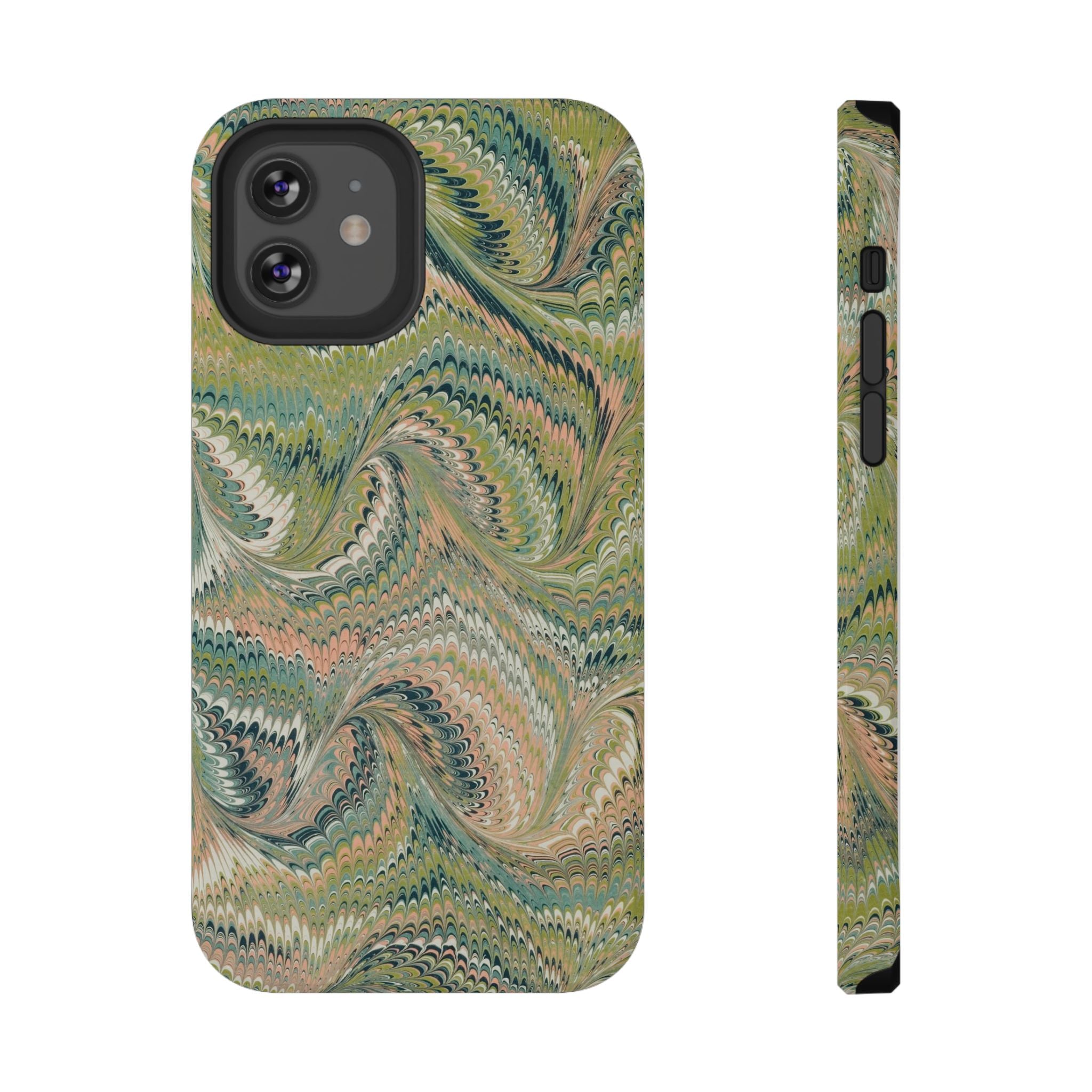 Marbled Swirl Pink and Green Impact-Resistant Phone Case for Apple + Samsung