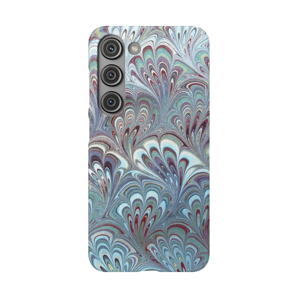 Marbled Feather Blue, White + Burgundy Swirl - Single Layer Slim Phone Case