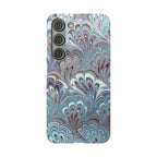Marbled Feather Blue, White + Burgundy Swirl - Single Layer Slim Phone Case