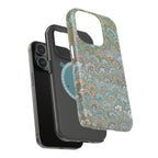 Green, Blue, + White Marbled Peacock - Dual Layer MAG SAFE Phone Case