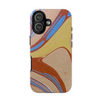 Burnt Orange, Yellow, and Blue Florentine Design Durable Phone Case - Dual Layer - Matte or Glossy