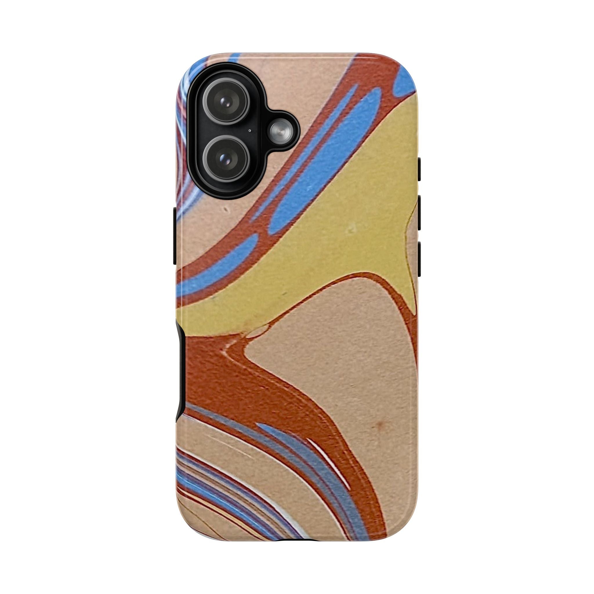Burnt Orange, Yellow, and Blue Florentine Design Durable Phone Case - Dual Layer - Matte or Glossy