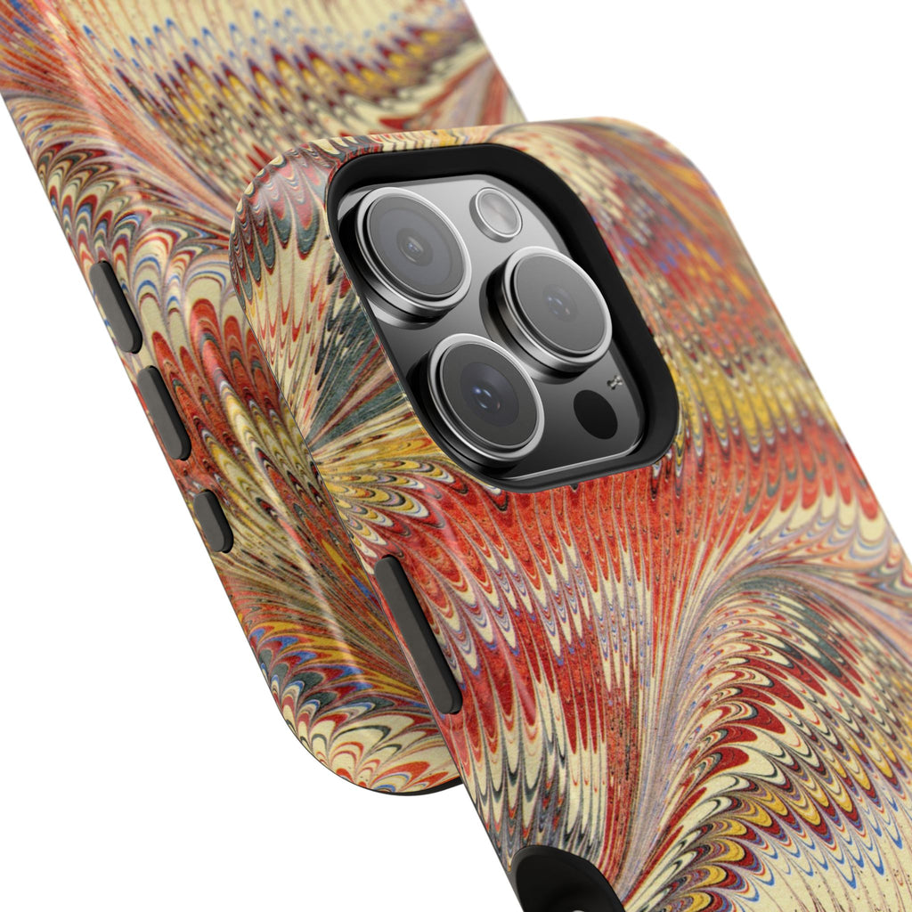 Rust, Orange + Gold Italian Marbled Design Phone Cover Magnetic MAG SAFE