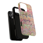 Pastel Pink + Green Feather Marbled Phone Case - Dual Layer Phone Cover