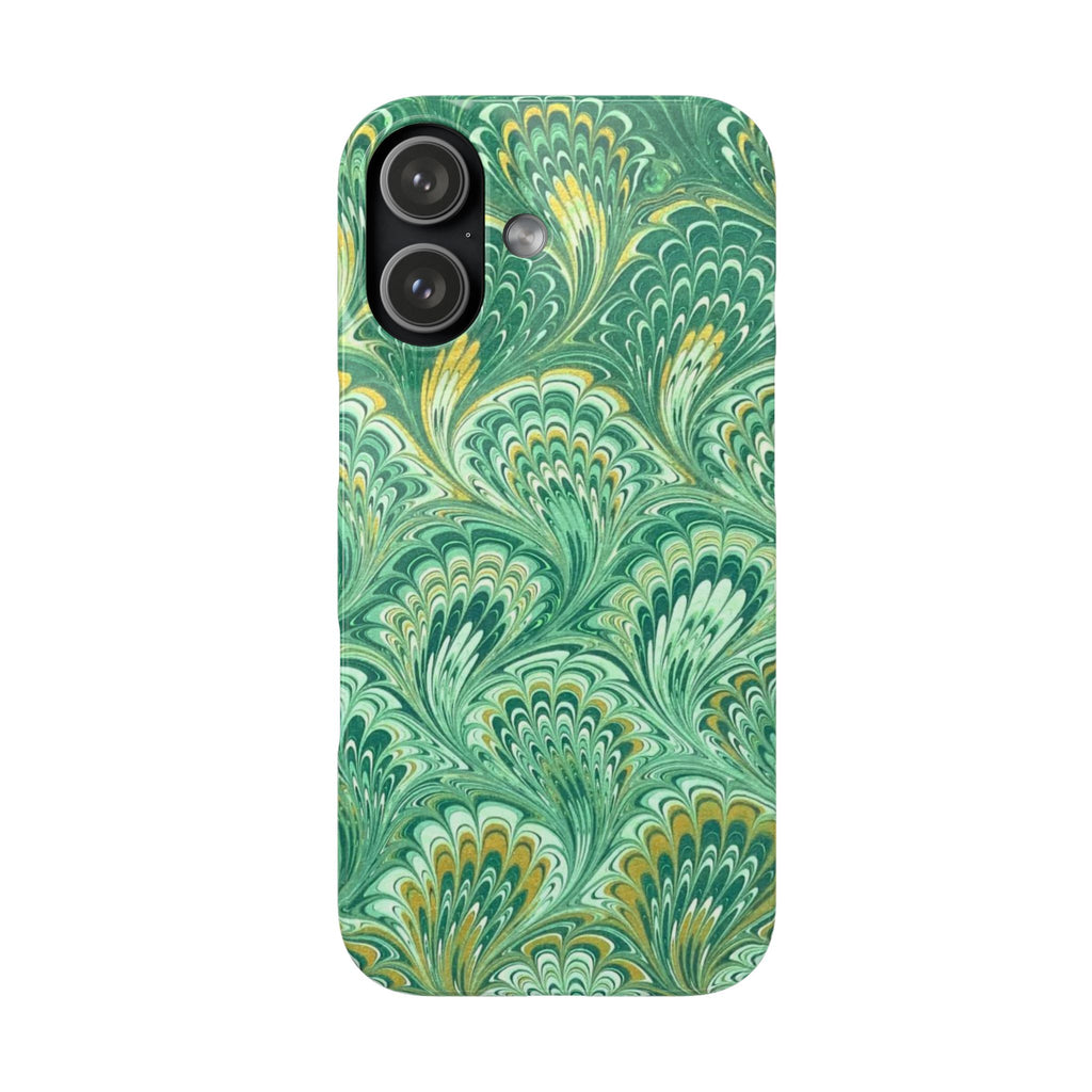 Marbled Feather Green Swirl - Single Layer Slim Phone Case