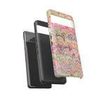 Pastel Pink + Green Feather Marbled Phone Case - Dual Layer Phone Cover