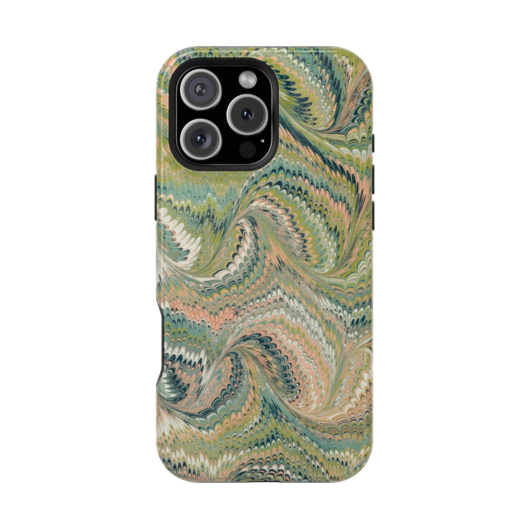 Marbled Swirl Pink and Green Impact-Resistant Phone Case for Apple + Samsung